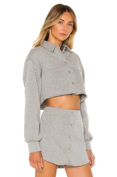 Shop Danielle Guizio Fleece Button Up Top In Grey