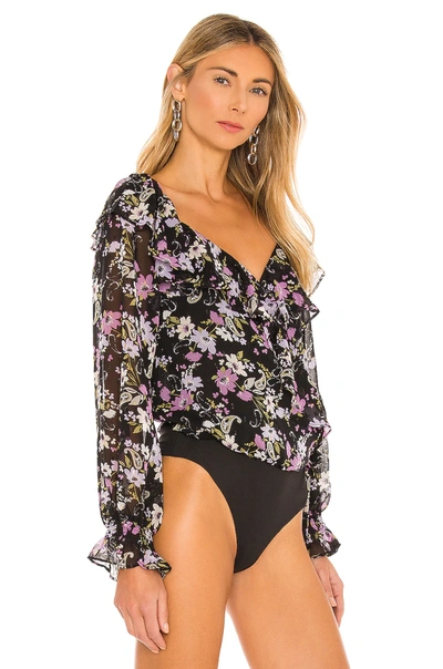 Shop Astr Peresphone Floral Wrap Bodysuit In Black & Lilac Multi Floral