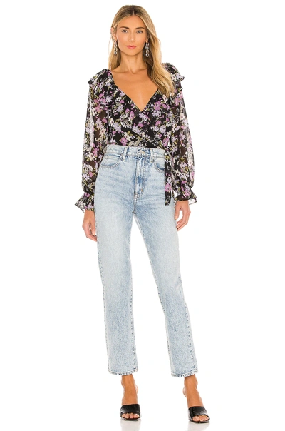 Shop Astr Peresphone Floral Wrap Bodysuit In Black & Lilac Multi Floral