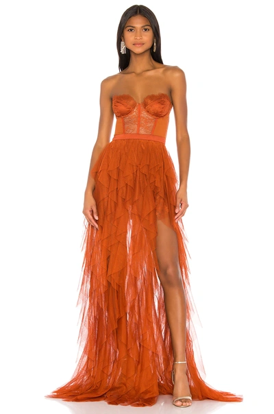 Shop For Love & Lemons X Revolve Bustier Gown In Rust