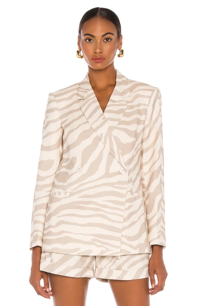 Shop Anine Bing Kaia Blazer In Sand Zebra