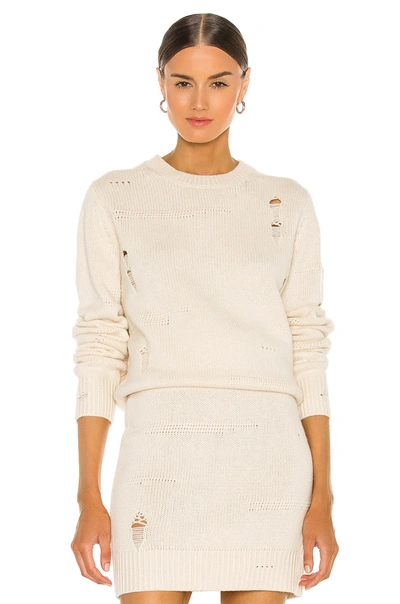 Shop Helmut Lang Distressed Crew Sweater In Powdered Ecru