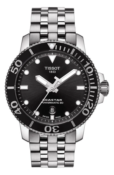 Shop Tissot Seastar 1000 Powermatic 80 Bracelet Watch, 43mm In Silver/ Black/ Silver