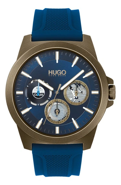Shop Hugo Boss Hugo Twist Multifunction Silicone Strap Watch, 44mm In Blue/ Khaki