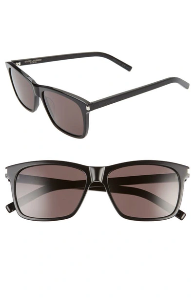 Shop Saint Laurent 57mm Rectangle Sunglasses In Black/ Black