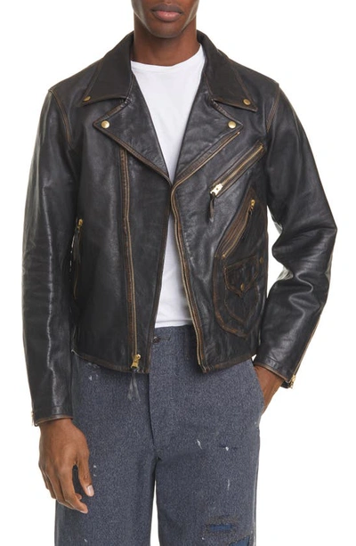 Shop Rrl Marshall Leather Biker Jacket In Black