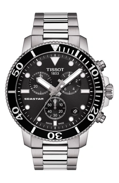 Shop Tissot Seastar 1000 Chronograph Bracelet Watch, 45.5mm In Silver/ Black/ Silver
