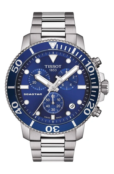 Shop Tissot Seastar 1000 Chronograph Bracelet Watch, 45.5mm In Silver/ Blue/ Silver