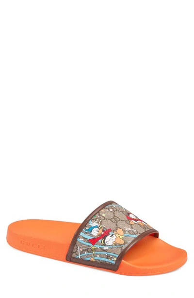 Shop Gucci X Disney Pursuit Donald Duck Slide Sandal In Beige-ebony