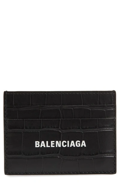 Shop Balenciaga Logo Croc Embossed Leather Card Case In Black