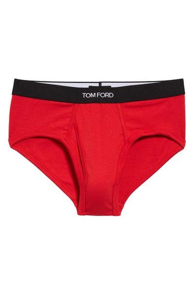 Shop Tom Ford Cotton Stretch Jersey Briefs In Red
