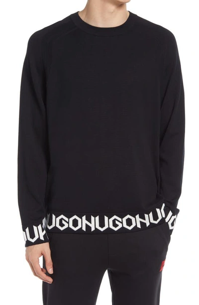 Shop Hugo Shem Oversize Intarsia Logo Crewneck Sweater In Black