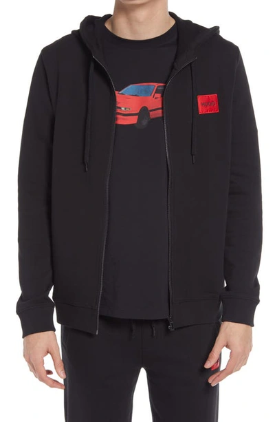 Shop Hugo Logo Patch French Terry Zip Hoodie In Black