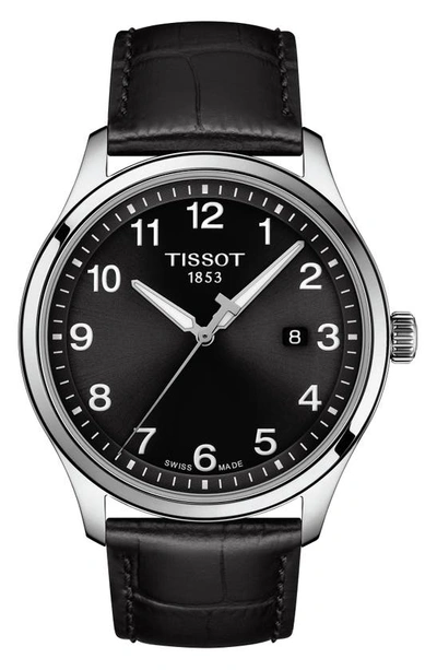 Shop Tissot Gent Xl Classic Leather Strap Watch, 42mm In Black/ Silver