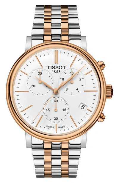 Shop Tissot Carson Premium Chronograph Bracelet Watch, 41mm In Silver/ White/ Rose Gold
