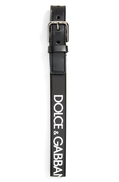 Shop Dolce & Gabbana Logo Woven Belt In Black/ White