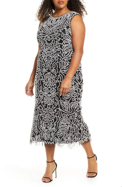 Shop Js Collections Beaded Midi Cocktail Dress In Black/ White
