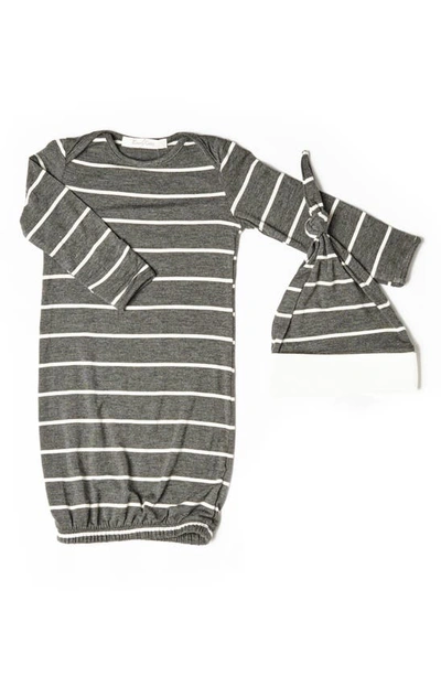 Shop Everly By Baby Grey Stripe Gown & Hat Set In Charcoal