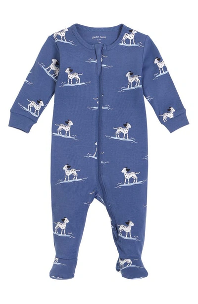 Shop Petit Lem Surf Dog One-piece Pajamas In Blue