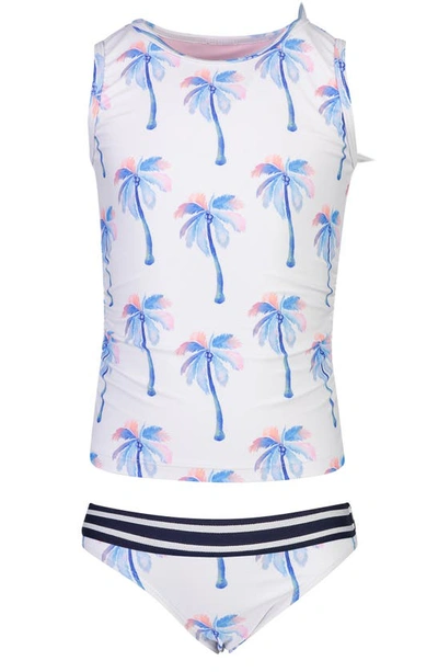 Shop Snapper Rock Palm Print Two-piece Tankini Swimsuit In White W/ Blue