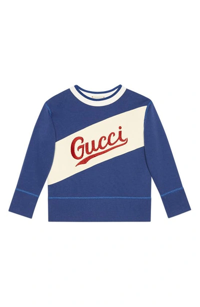 Shop Gucci Kids' Logo Embroidered Sweatshirt In Blue Indigo/ Mix
