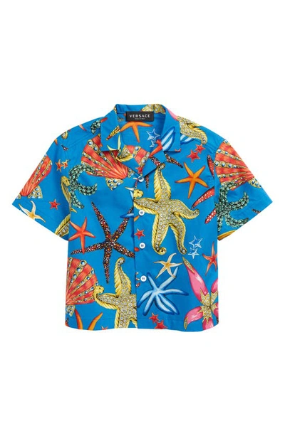 Shop Versace Kids' Trésor De La Mer Print Button-up Shirt In Blue Multi