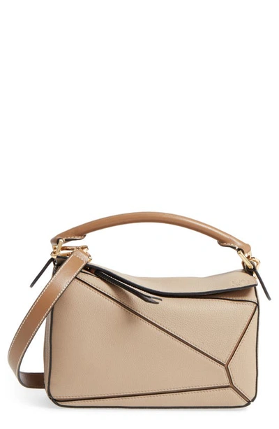 Shop Loewe Small Puzzle Leather Bag In Sand/ Mink