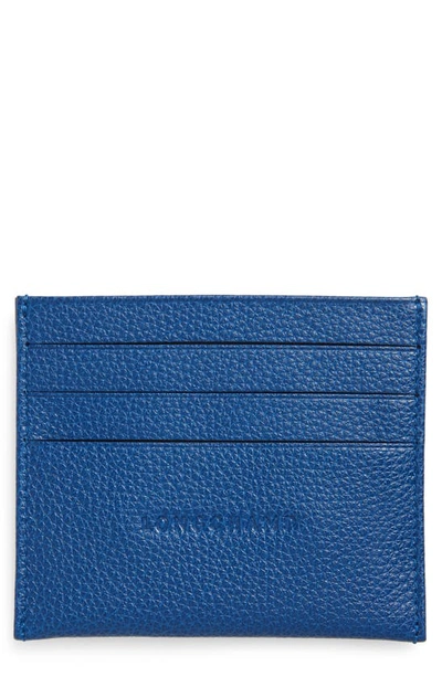 Shop Longchamp 'le Foulonne' Pebbled Leather Card Holder In Sapphire