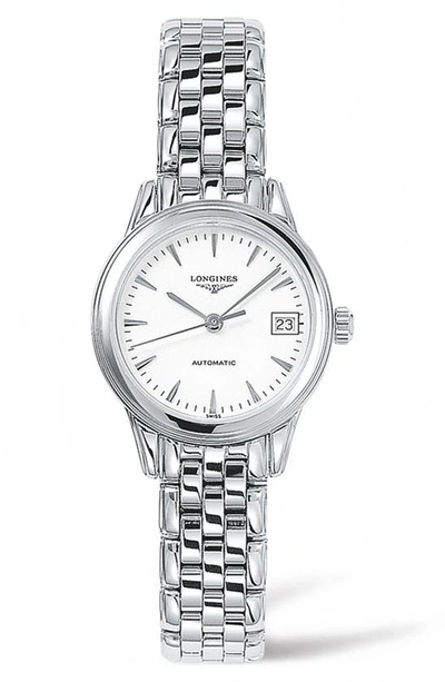 Shop Longines Flagship Automatic Bracelet Watch, 26mm In Silver/ White/ Silver