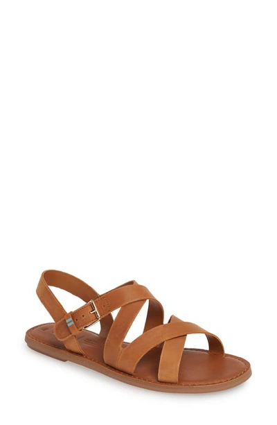 Shop Toms Sicily Flat Sandal In Tan Leather