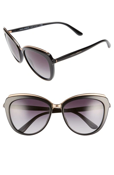 Shop Dolce & Gabbana 57mm Gradient Cat Eye Sunglasses In Black