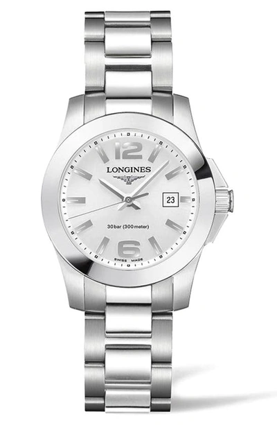 Shop Longines Conquest Automatic Bracelet Watch, 29mm In Silver