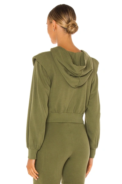 Shop Lovers & Friends Alex Shoulder Pad Crop Zip Hoodie In Olive Green