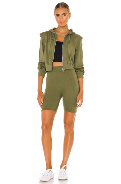 Shop Lovers & Friends Alex Shoulder Pad Crop Zip Hoodie In Olive Green