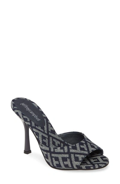 Shop Jeffrey Campbell Pg13 Slide Sandal In Navy Denim Jacquard