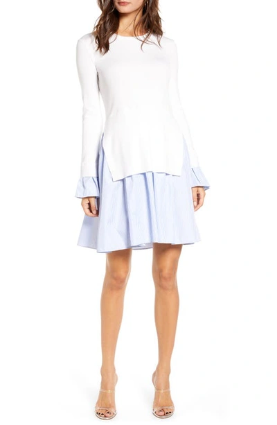 Shop English Factory Combo Knit & Poplin Dress In White