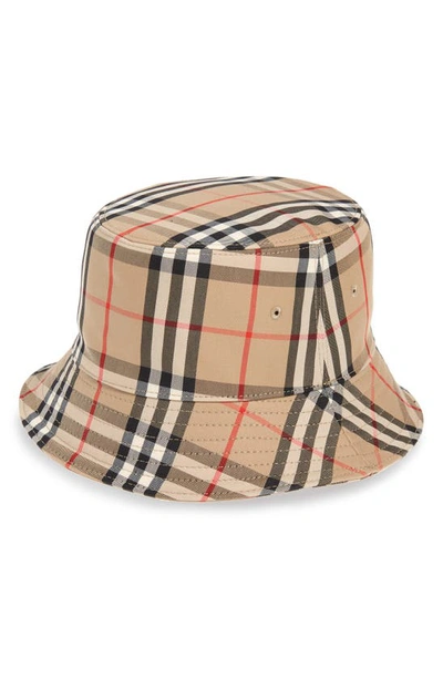 Shop Burberry Heavy Check Bucket Hat In Archive Beige