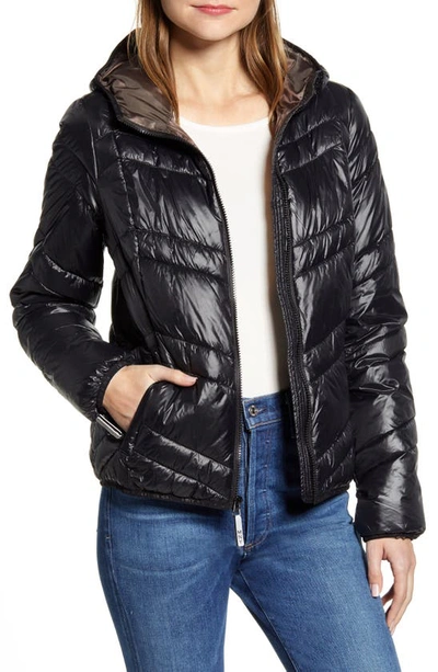 Shop Marc New York Hooded Packable Jacket In Black / Dirty Penny