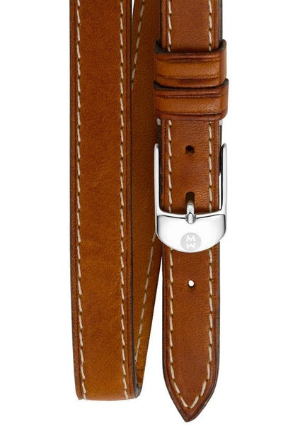 Shop Michele 12mm Leather Double Wrap Watch Strap In Saddle