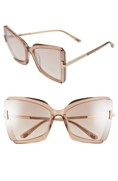 Shop Tom Ford Gia 63mm Oversize Butterfly Sunglasses In Rose Champagne/ Brown