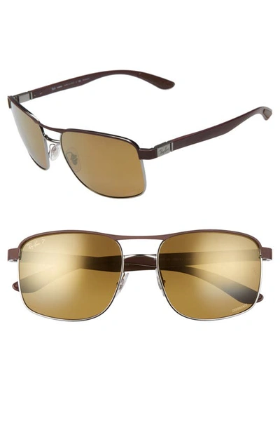 Shop Ray Ban 58mm Chromance Polarized Sunglasses In Violet/ Brown Gold Grad Polar
