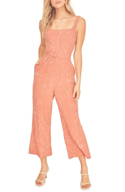 Shop Astr Chasse Wide Leg Jumpsuit In Clay Ballet Sketch