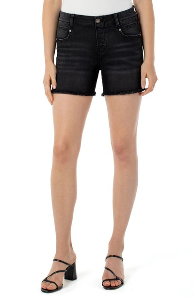 Shop Liverpool Gia Glider Fray Hem Pull-on Denim Shorts In Capilla