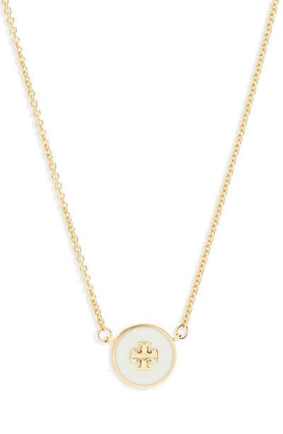 Shop Tory Burch Enamel Pendant Necklace In Tory Gold / New Ivory