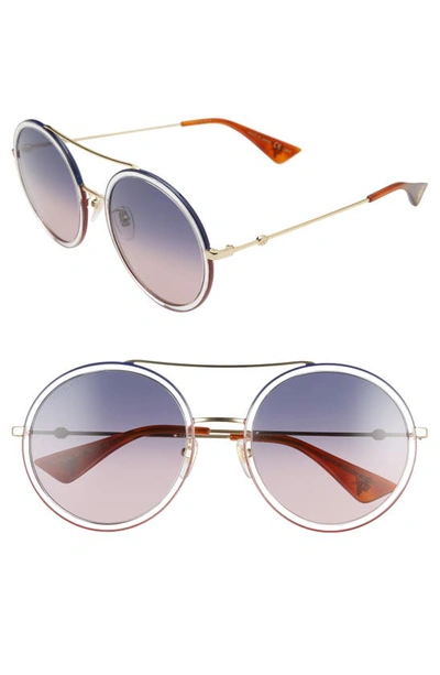 Shop Gucci 56mm Round Halo Frame Sunglasses In Gold/ Blue