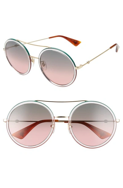 Shop Gucci 56mm Round Halo Frame Sunglasses In Gold/ Green