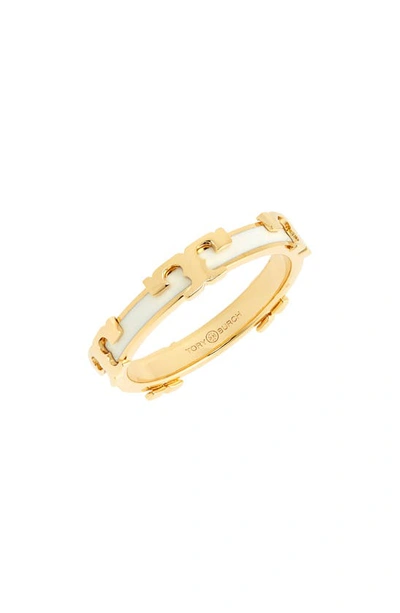 Shop Tory Burch Kira Stackable Enamel Ring In Tory Gold / New Ivory