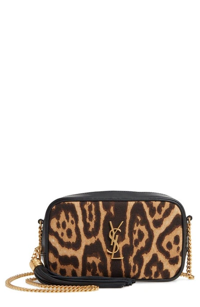 Shop Saint Laurent Mini Lou Leopard Canvas & Leather Crossbody Bag In Naturel