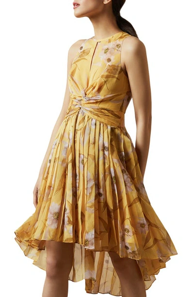 Shop Ted Baker Fabulas Cabana Pleated Dress In Yellow
