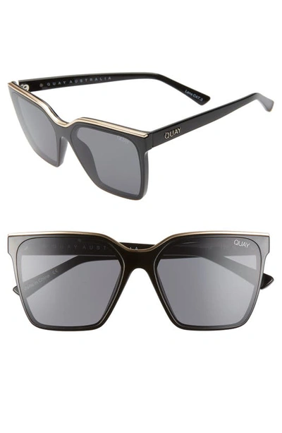 Quay Level Up 55mm Square Sunglasses In Black Gold/ Smoke